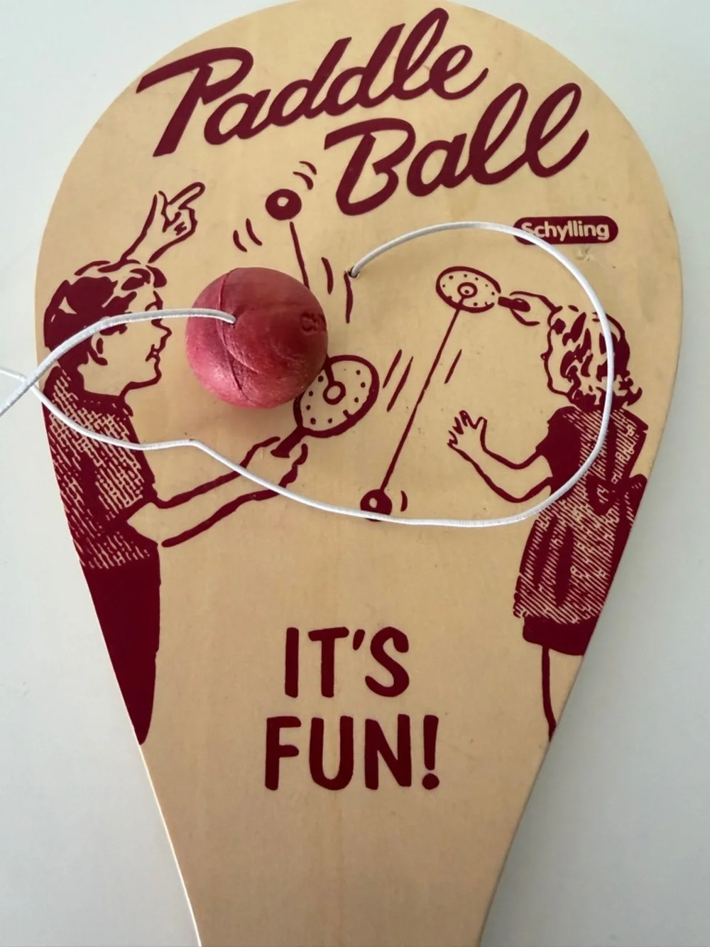 Vintage Paddle Ball Wooden Toy Schylling Classic Ball String Game - Picture 2 of 2